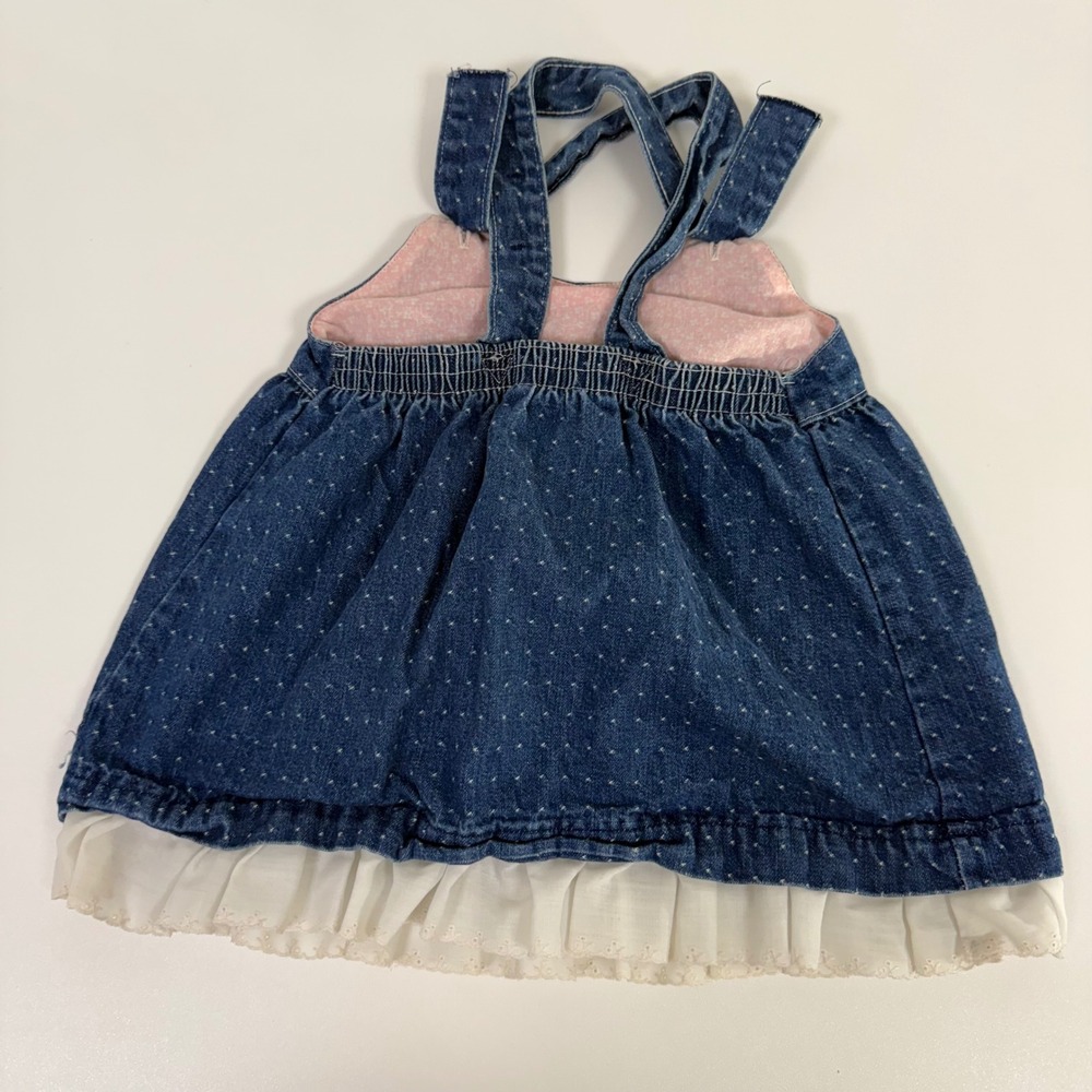Healthtex Denim Jumper Dress - Heart Buttons Pockets Lace Bows Toddler‎ Girl - Picture 8 of 14
